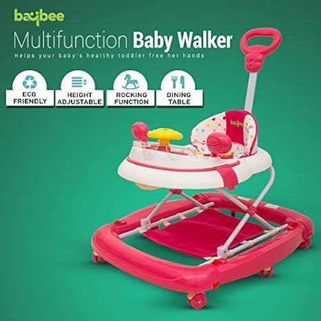Baybee Enforcer Baby Walker Round Kids Walker for Babies Cycle with Adjustable Height and Musical Toy Bar Rattles and Toys Ultra Soft Seat-Activity Walker for Kids Wheel 6 Months to 2 Years (Pink)