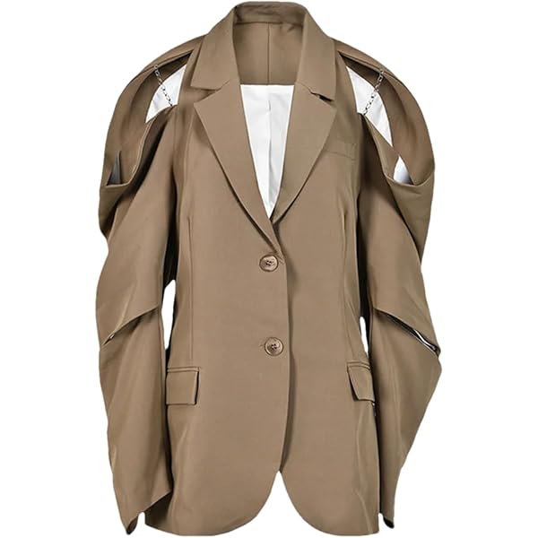 Women Off Shoulder Chain Blazer Long Sleeve Solid Lapel