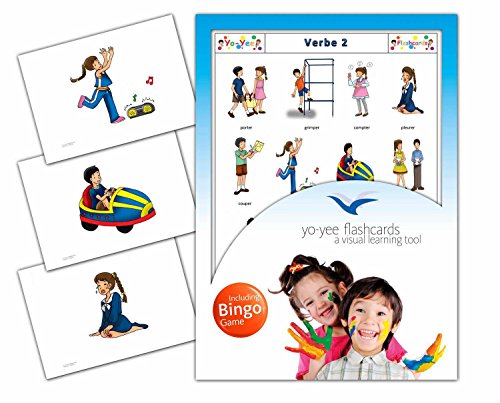 Verbs Flashcards in French Language - Flash Cards with Matching Bingo Game for Toddlers, Kids, Children and Adults - Size 4.13  5.83 in - DIN A6