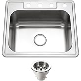 Houzer Glowtone Stainless Steel Kitchen Sink: 25 Inch Drop-in Topmount 4-Hole Single Bowl with Strainer, Durable & Versatile,