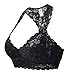 SHAPERX Women's Lace Bralette Unpadded Breathable Sexy Racerback Floral Lace Bras,SZ5509-Black-L