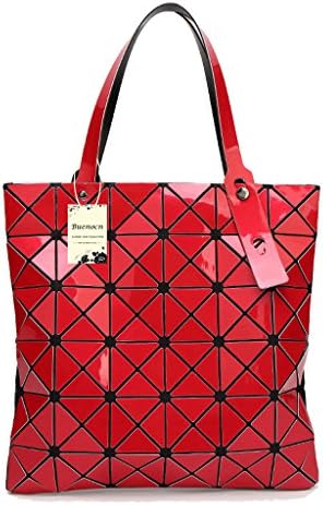 Womens Checkered Tote Bag,PU Leather Geometric Diamond Split Joint Shoulder Bag Top Handle Bag