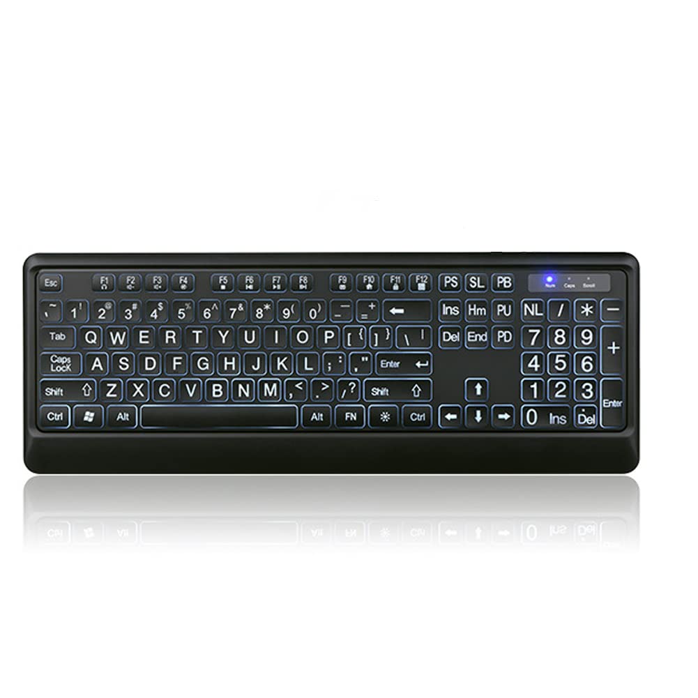 Archuu Ergonomic Large Font Print Keyboard, Classic Keyboard Large Print USB Keyboard with White LED Backlit Computer Keyboard for Elder & Old People,QWERT Layout