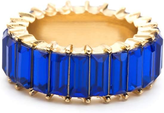 Koobysix Jewelry Rainbow Crystals Ring Cubic Zirconia Baguette Band Ring Stackable Women Rings