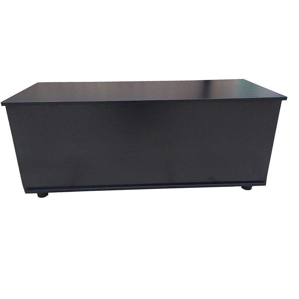 PROGEN Large Wooden Ottoman Storage Chest Bench Seat Toy Box Trunk Bathroom/Bedding/Hallway with Safety Hinge (Black)