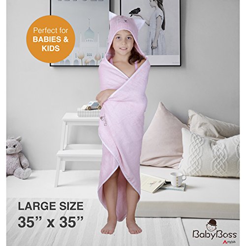 image for BabyBoss Premium Hooded Baby Towel, 100% ORGANIC Bamboo, FREE Baby Bib