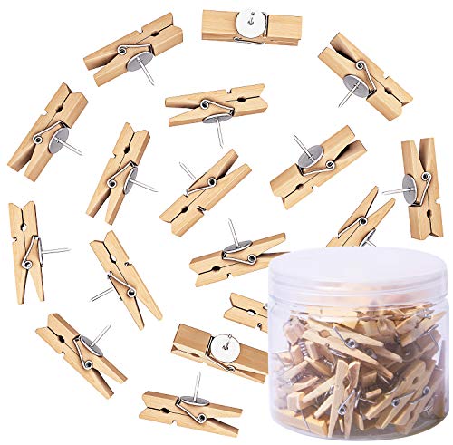 50 PCS Push Pin Clips Push Pins Tacks with Wooden Clip for Paper Photos Notes Artworks School Craft Project, Perfect for Wall, Cork Boards and Bulletin Boards - Thumbnail 2