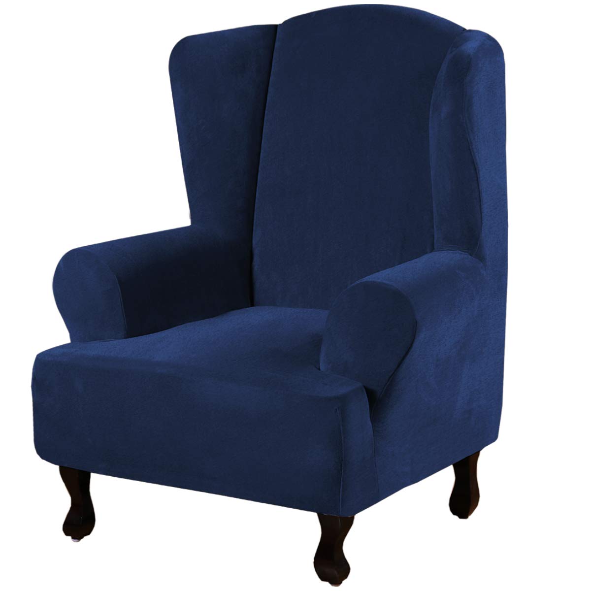 Photo 1 of H.VERSAILTEX Wingback Chair Covers Velvet Plush Wing Chair Slipcover 1 Piece High Stretch Wing Back Chair Slipcovers Sofa Cover Furniture Cover with Elastic Bottom, Navy