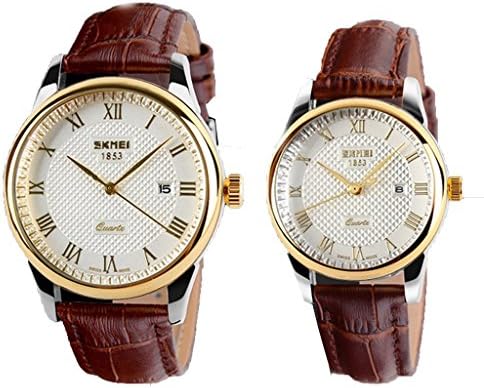 High Class Brown Leather Quartz Waterproof Couple Wrist Watches for Lovers