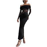 GORGLITTER Women's Lace Off The Shoulder Patchwork Maxi Dress Elegant Classy Fall Festival Y2K Long Sleeve Gothic Dress