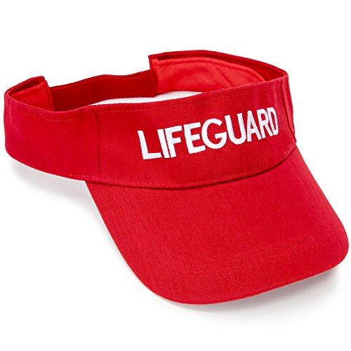 Embroidered red lifeguard visor with adjustable velcro …