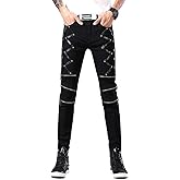 Idopy Men`s Punk Gothic Night Club Party Buckles Motorcycle Pants Biker Jeans