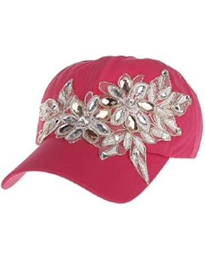 Lady Cotton Diamond Bling Flower Pattern Adjustable Baseball Cap