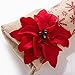 SANNO 18 inch Beige Christmas Stockings,Gifts Large Bulk Holder Hanging Burlap Decorations Christmas Stocking with Red Poinsettia Flower Design, Snowflakes Craft Socks Decorations Holiday Ornament