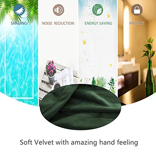 ComforHome Solid Soft Velvet Window Curtain Rod Pocket Drapes (52 inch by 95 inch (2 Panels), Dark Green)