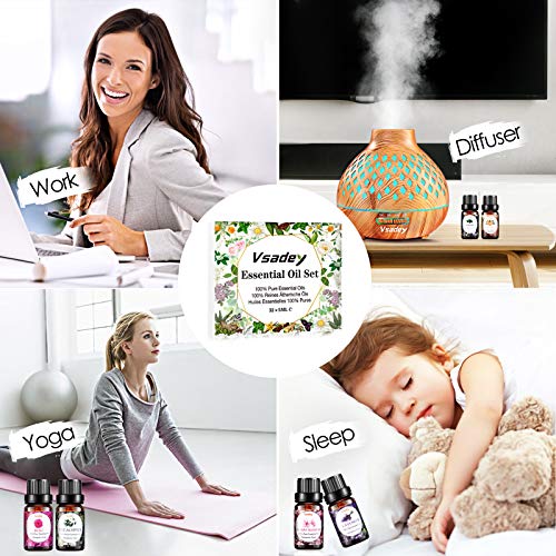 Essential Oils Set, VSADEY Aromatherapy Essential Oil Kit for Diffuser, Humidifier, Massage, Skin Care - Lavender, Eucalyptus, Peppermint, Tea Tree, Sweet Orange, Lemongrass (32 x 5ml)