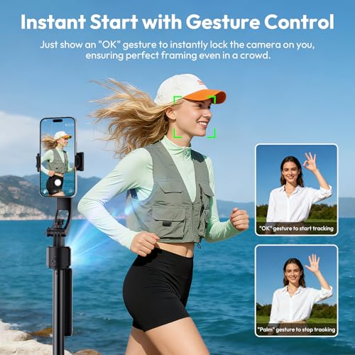 Ulanzi TT23 Auto Face Tracking Tripod for Smartphones, 165cm Cell Phone Selfie Stick, 360° Rotation Tripod with Bluetooth Remote & Gesture Control, Selfie Stick for iPhone/Action Camera