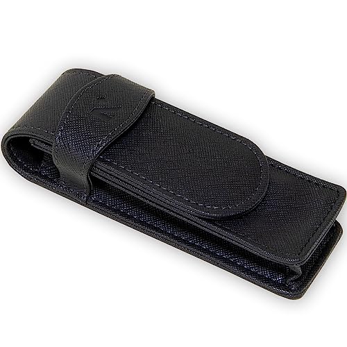 NEORAH -Faux Leather Handcrafted Double Pen Pouch with Loop |Portable Pen Case for 2 Fountain Pen, Roller Ball,Ballpoint Pen |Pen Holder,Pen case |Ideal Gifts for Men,boss,dad |14.5 x 4.5 cm| Black