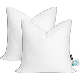 Lewondr 18x18 inch Pillow Insert Set of 2, Down and Feather Throw Pillow Inserts Premium Soft Fluffy with Piping Edge, 100% Down-Proof Square Pillow Insert for Living Room Sofa Couch Bed, White