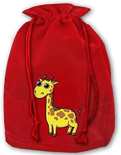 Personalized Drawstring Santa Sack Red Giraffe Cartoon Cute Christmas Gift Bag Party Favor Bags For X-mas Size 13.8" X 17.7"
