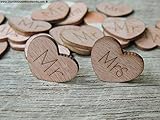 Wooden Heart Confetti ~ Mr Mrs ~ Wood Hearts, Wood Confetti Engraved Love Hearts- Rustic Wedding Decor (100 count)