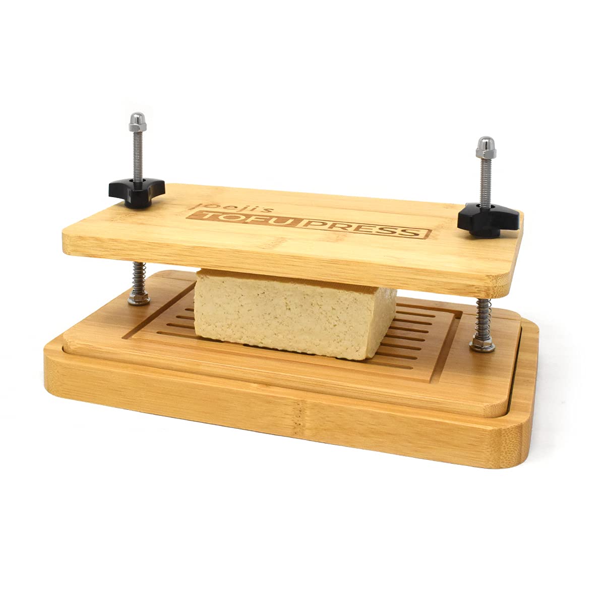joeji's Kitchen Bamboo Tofu Press Set With Strainer & Drainer Drip Tray - Wood Tofu Kit - Improve Texture and Flavour - Eco Friendly