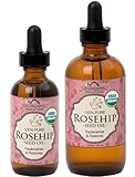 US Organic Rosehip Seed Oil, USDA Certified Organic, Amber Glass Bottle and Glass Eye Dropper for Easy Application