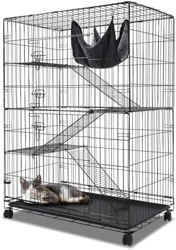 Homey PET INC Folding Wire Cat Ferret Habitat Crate with Casters