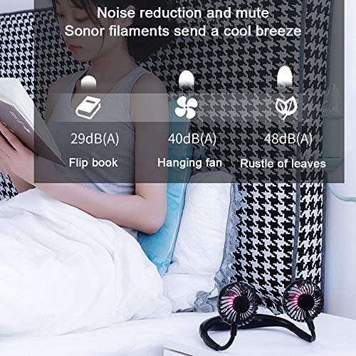 EKUPUZ Hands Free Portable Neck Fan Mini USB Personal Fan Rechargeable Headphone Design Pocket Fan with 3 Speeds Adjustable Air Flow and Night Light for Travel Outdoor Office Home Sports