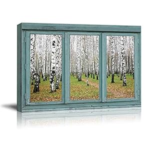 Vintage Teal Window Looking Out Into an Aspen Forest