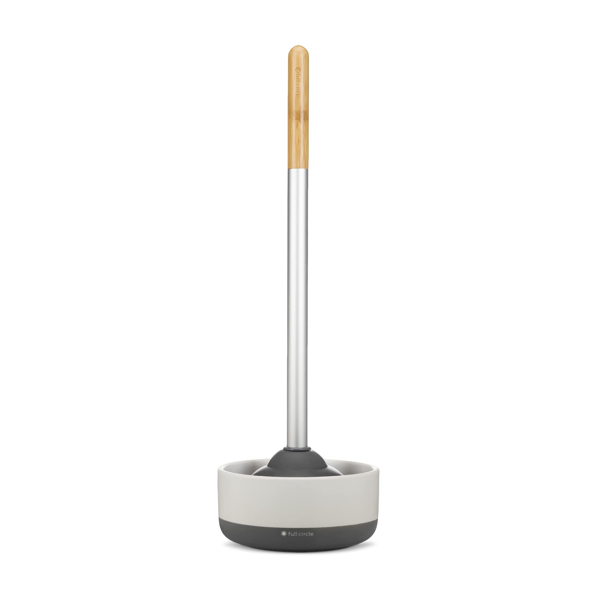 Full Circle Royal Plunge – Bathroom Toilet Plunger with Bamboo Handle and White Ceramic Holder