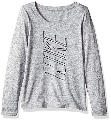 NIKE Victory Girls' Veneer Graphic Long-Sleeve Top, Black/Heather/Black, Medium