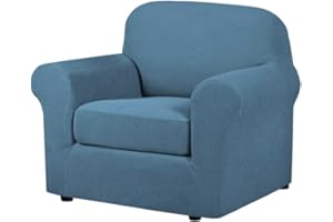H.VERSAILTEX High Stretch Chair Cover Chair Slipcover 2 Piece Couch Shield Furniture Cover/Protector Soft with High Spandex Jacquard Checked Pattern Fabric (Chair, Dusty Blue)