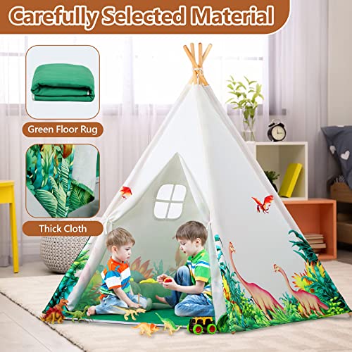 Wilhunter Teepee Play Tent for Kids with Floor Mat Window Carry Bag,  Foldable Canvas Teepee Gifts for Baby - Main Image