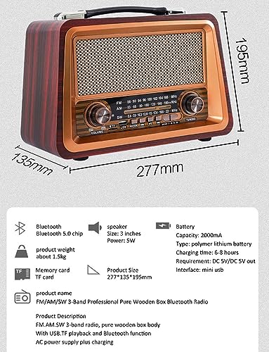Beauenty Portable Retro Radio Wireless Bluetooth Speakers HIFI Stereo AM/FM/SW 3 Band Radio Receiver Player USB TF AUX MP3 Classic Style