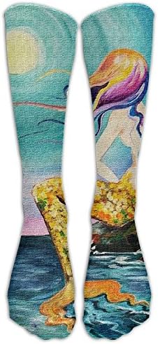 Mermaid Cove Painting Tutorial Outh Girl&Womens Funny Color Hip Hop Crazy Pattern Light Thin Middle Tube Crew Socks