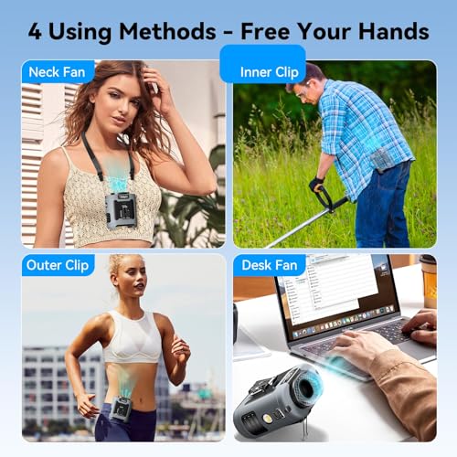 Portable Waist Clip Fan 12000mAh Rechargeable, 6 Speeds 16000RPM Strong Airflow Personal Fans with Max 30H Working Time, Hands-Free Hanging Neck Fan, Wearable Belt Fans for Outdoor/Jobsite - Grey