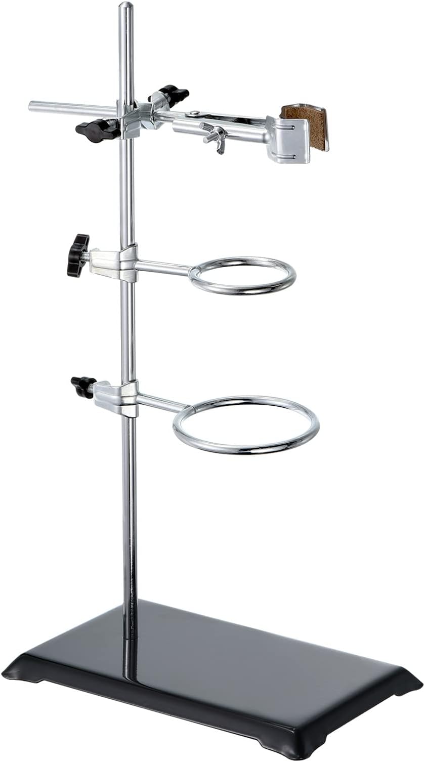 PATIKIL 16 Inch Lab Stand Set w/ Flask Clamp & 2 Retort Rings - Stainless Steel