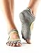 toesox Women's Bellarina Half Toe Grip Socks, Medium, Heather Grey With Lime Trim