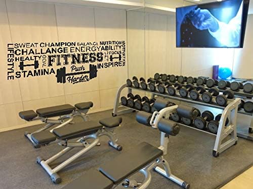 Fitness Gym Wall Art Sticker Self Adhesive Modern Transfer Decoration Decal Dark Grey Large 120cm wide x 42cm high