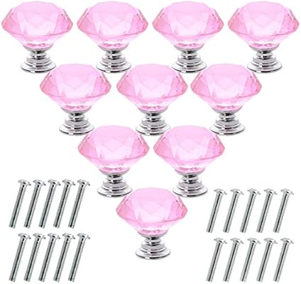Akstore 10 Pcs Crystal Glass Cabinet Knobs 30mm Diamond Shape Drawer Kitchen Cabinets Dresser Cupboard Wardrobe Pulls Handles Pink Amazon Sg Home