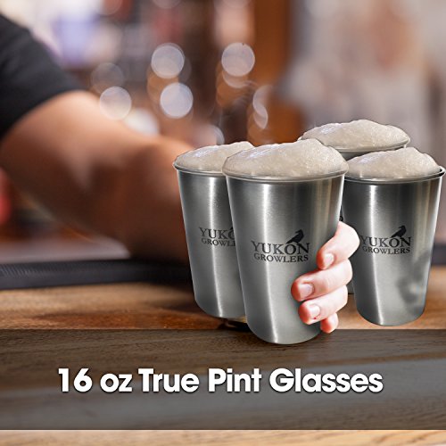 Yukon Growlers Stainless Steel Pint Glasses - Set of 4-16 oz True Pints - Food Grade 304 Stainless Tumblers for Camping, Picnics and Home Use - Durable, Stackable and Dishwasher Safe Metal Cups - Thumbnail 4