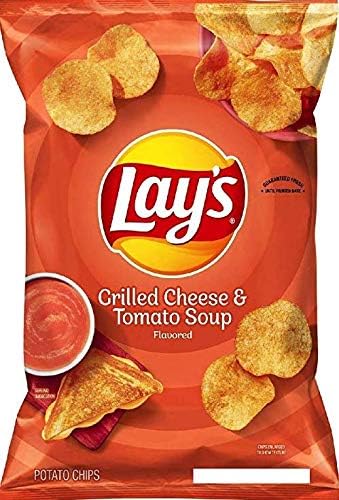 Lay's Fall Edition Flamin' Hot/Original Dill Pickle/ Grilled Cheese & tomato Soup/ Potato Chips Net Wt 7.75Oz (Tomato Soup Single Bag, 1)