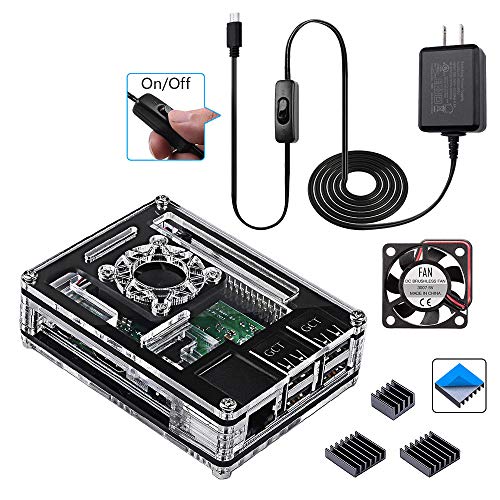 image for Smraza Raspberry Pi 3 B+ Case with Fan + Heatsinks + 2.5A Power Supply