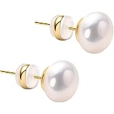 Rioleaf Pearl Stud Earrings for Women 925 Sterling Silver Needle with Gold Plated Base Hypoallergenic Elegant White Round Pearl Earrings 8mm/10mm/12mm Lightweight Classic Jewelry Gift for Mom Wife
