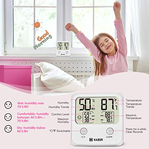 Habor Digital Thermometer Hygrometer, Large LCD Screen Temperature Humidity Monitor, High Accuracy Room Thermometer Hygrometer Indicator for Home Office Greenhouse Cellar, (3.3 X 3.2 Inch)