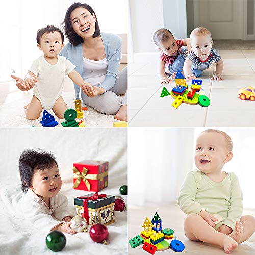 Wooden Educational Toy for Toddlers, Sorting Stacking Toy for Toddlers, Shape Color Recognition Puzzle Stacker, Geometric Board Blocks Stacking Sort, Montessori Toddlers Toy for 1 2 3 4+ Years Old