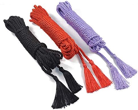 REDQIN 16 Feet (5m) All Purpose Braided Soft Rope Long Tassels Soft and Durable Pack of 3(red, Purple, Black)