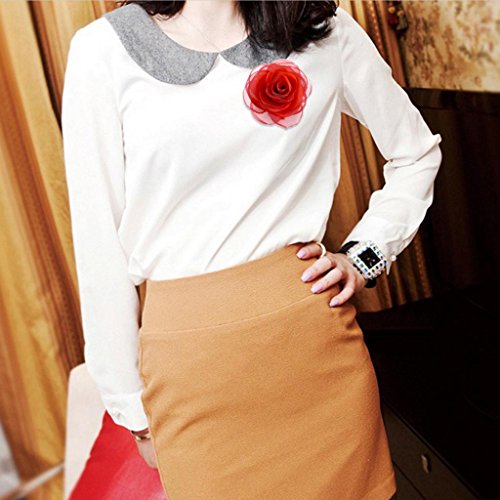 Merdia Women's Lovely Flower Hair Clip Rose Brooches for Wedding Red