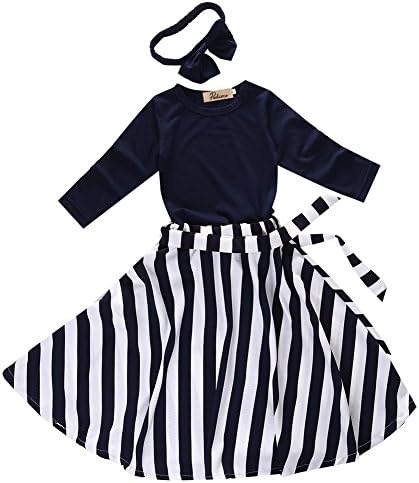 Autumn New Eelegant Girl Children Stripe Set Skirt Four Piece-black and white (6-7Years)